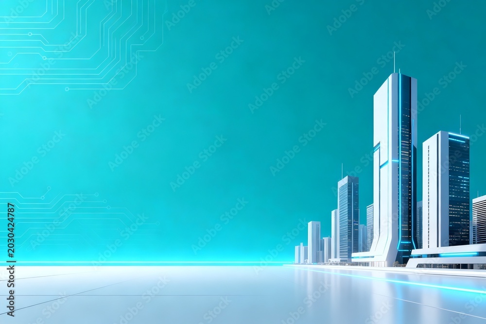 Fototapeta premium Futuristic cityscape with glowing lines