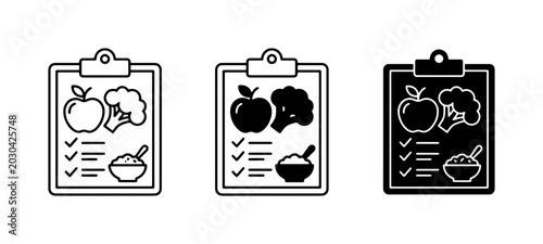 Healthy Food Diet Plan Icons, Nutrition Checklist Vector Set