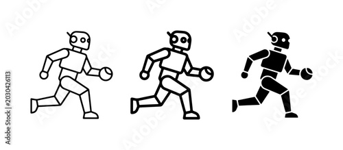 Running Robot Icons, Futuristic Android Figures, AI Automation Vector Art
