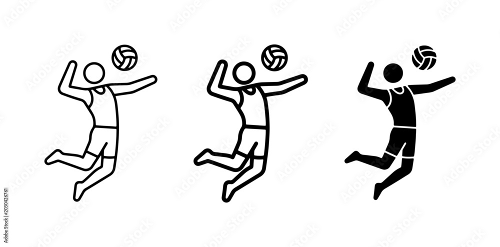 Fototapeta premium Volleyball Player Icons, Line Art and Silhouette, Sports Action