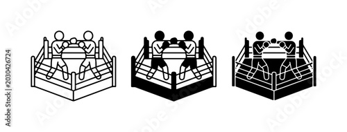 Fotografie Boxing Match Icons, Fight Ring Graphics, Combat Sports Vector Set