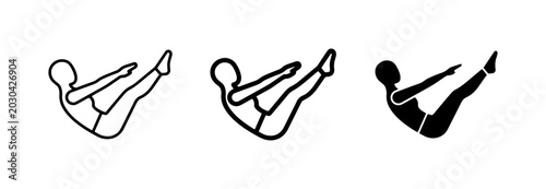 Fotografie Pilates Boat Pose Icons, Yoga Exercise Silhouette, Fitness Vector Art