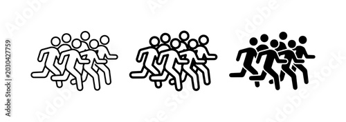 Group Running Icons, Crowd Motion Graphics, People Movement Vector Set