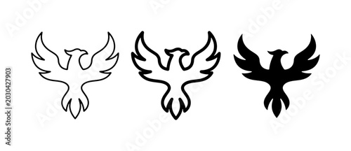 Konstfotografi Phoenix Icons Set, Mythical Bird Vector Graphics, Symbol of Rebirth