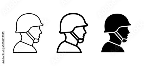 Fotografía Military Helmet Icons, Soldier Profile Vectors, Security Headgear Graphics