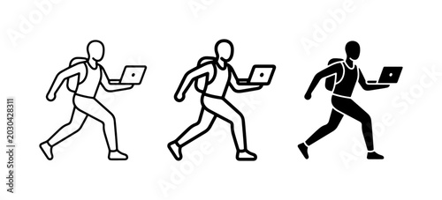 Canvastavla Running Person with Laptop Icon Set, Digital Nomad, Freelancer, Student
