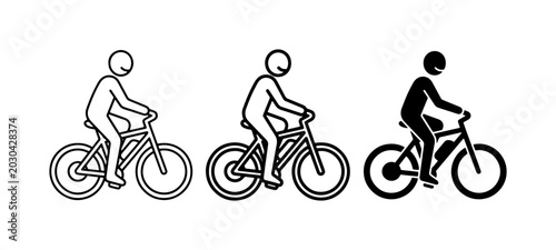 Simple Cyclist Icons: Line Art, Filled, Silhouette Biking Figures