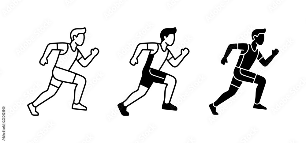 Fototapeta premium Runner Icons Set, Male Athlete Vector Graphics, Sprinting Silhouette