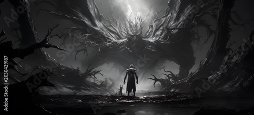 art of Leviathan demon a black and white high contrast full body. Generative AI