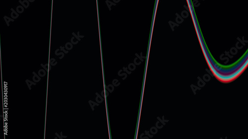 Tableau sur toile Red green and blue overlapping wave curves on dark background creating abstra