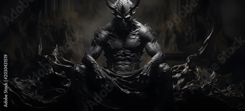 art of behemoth demon a black and white high contrast full body. Generative AI