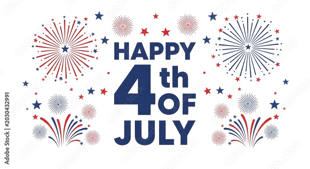 Obraz premium Happy 4th of july text with red and blue fireworks isolated on white background