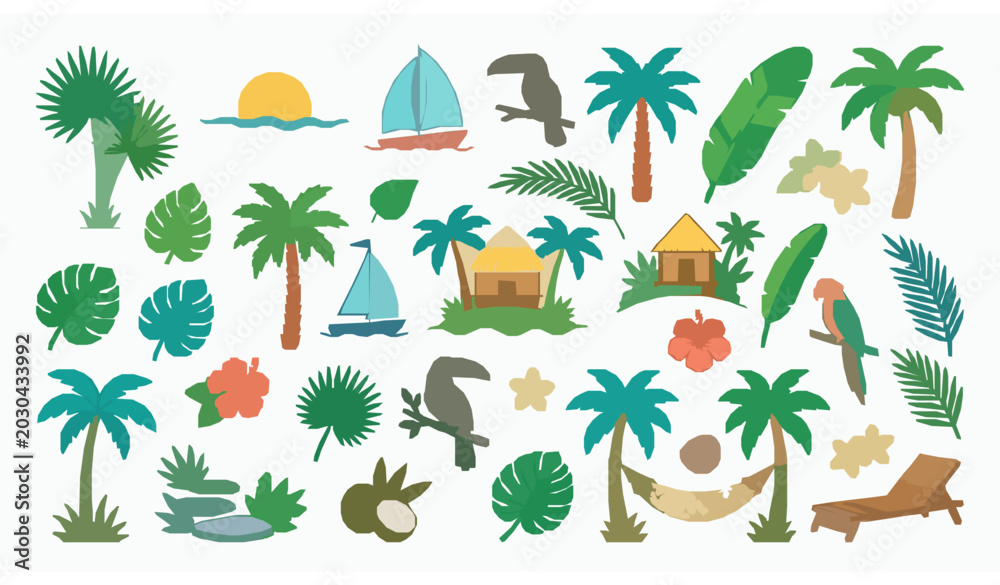 Obraz premium Palm Garden Tropical Icon Collection Vector Illustration EPS10