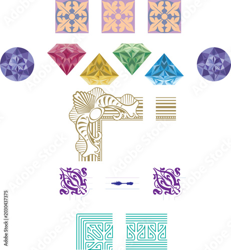 Geometric Patterns, Ornate Designs, Colorful Shapes, Vector Icons