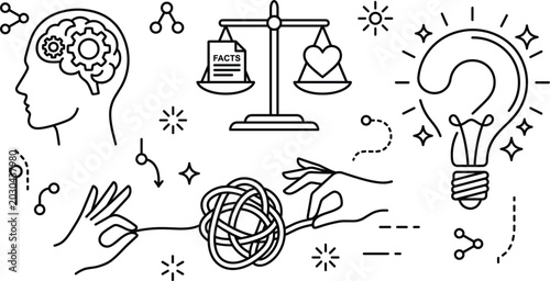 Bild auf Leinwand Critical thinking problem solving logic and emotional intelligence line icons se