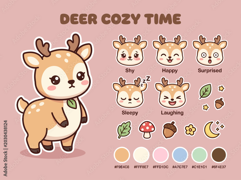 Obraz premium Cartoon Deer with Various Emotions Displayed.