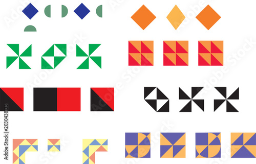 Geometric shapes, colorful icons, abstract symbols, 25 elements, vector graphics