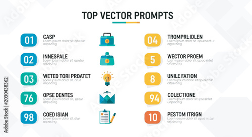 Modern business infographic template with 10 numbered steps, professional vector presentation layout, clean corporate data visualization design