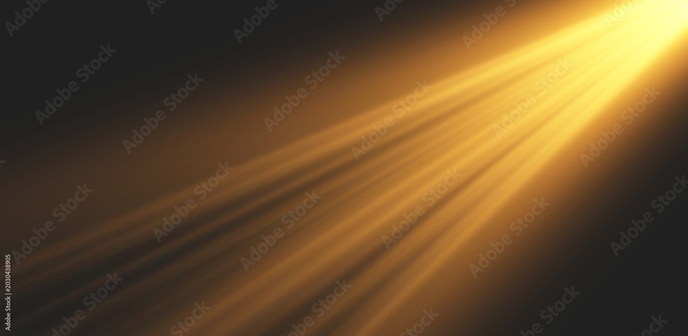 Fototapeta premium Abstract golden spotlight beam with smoke and mist effect on empty stage backdrop
