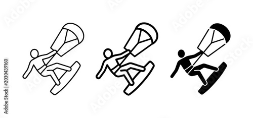 Foto Kitesurfing Icons, Kiteboarding Vector Graphics, Water Sports Silhouette