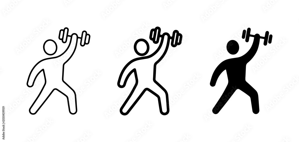 Fototapeta premium Fitness Icons: Dumbbell Lifting, Workout Silhouette, Exercise Graphics