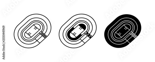 Athletic Track Icons, Running Oval Symbols, Sports Stadium Vector Graphics