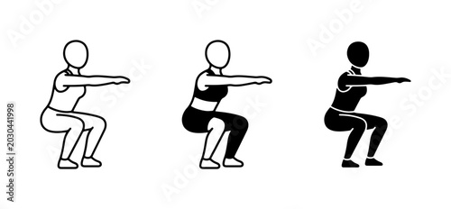 Squat Exercise Icons, Fitness Silhouette Set, Workout Poses