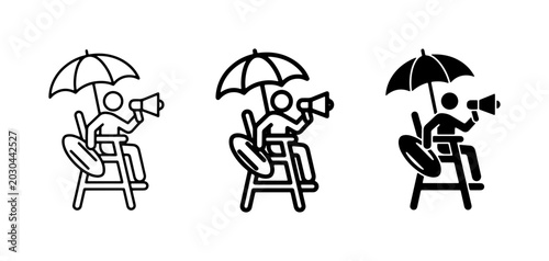 Lifeguard Icons Set: Beach Safety, Surveillance, and Communication Tools