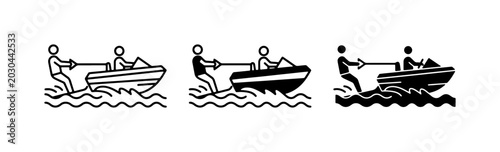 Water Skiing Icons, Boat Towing Skier Vector Set, Extreme Water Sports Graphics
