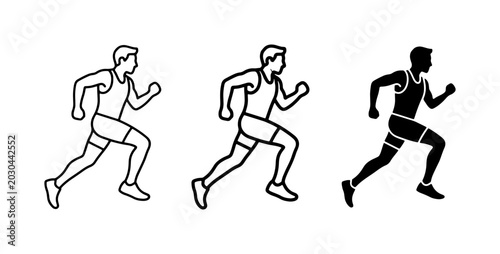 Runner Icons Set: Silhouette, Outline, Line Art Vector Graphics for Sports and Fitness