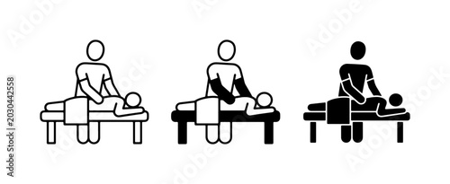 Massage Therapy Icons, Wellness Spa Treatment Symbols, Relaxation and Body Care Vector Graphics