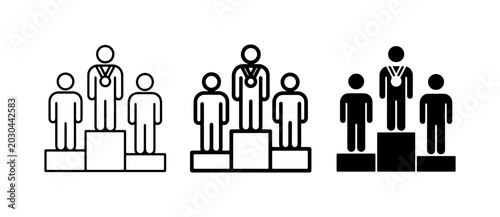 Podium Icons Set, Winner Trophy Award, First Place Champion, Sports Competition Victory, Business Success Achievement