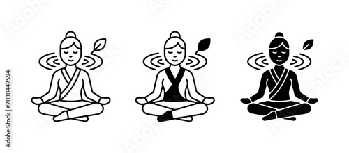 Zen Meditation Icons, Yoga Poses, Mindfulness, Serenity, Lotus Position, Calmness, Spiritual Icons