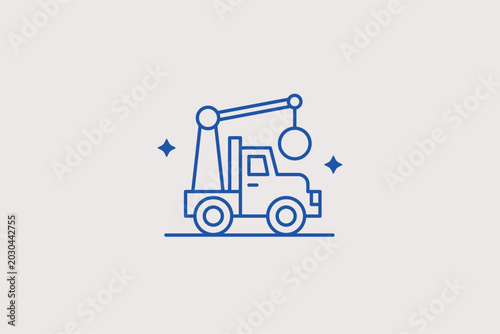 Photos Wrecking ball demolition vehicle line icon for old urban building dismantling service web portals