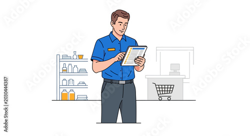 Retail Worker Checking Inventory on Digital Tablet in Store