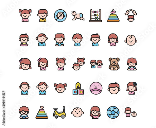Baby and Childcare Flat Icon Set – Kids, Parenting and Nursery Collection