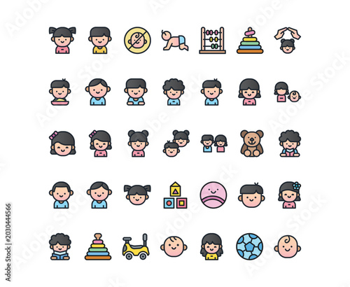 Baby and Childcare Flat Icon Set – Kids, Parenting and Nursery Collection