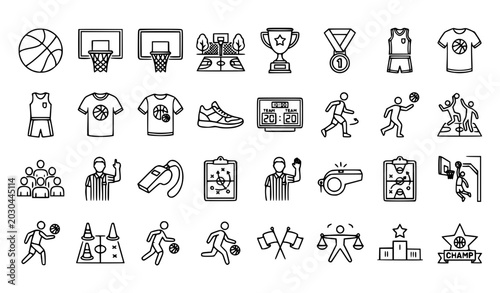 Fotografi Basketball Line Icon Set Featuring Ball Hoop Championship Playground and Sports