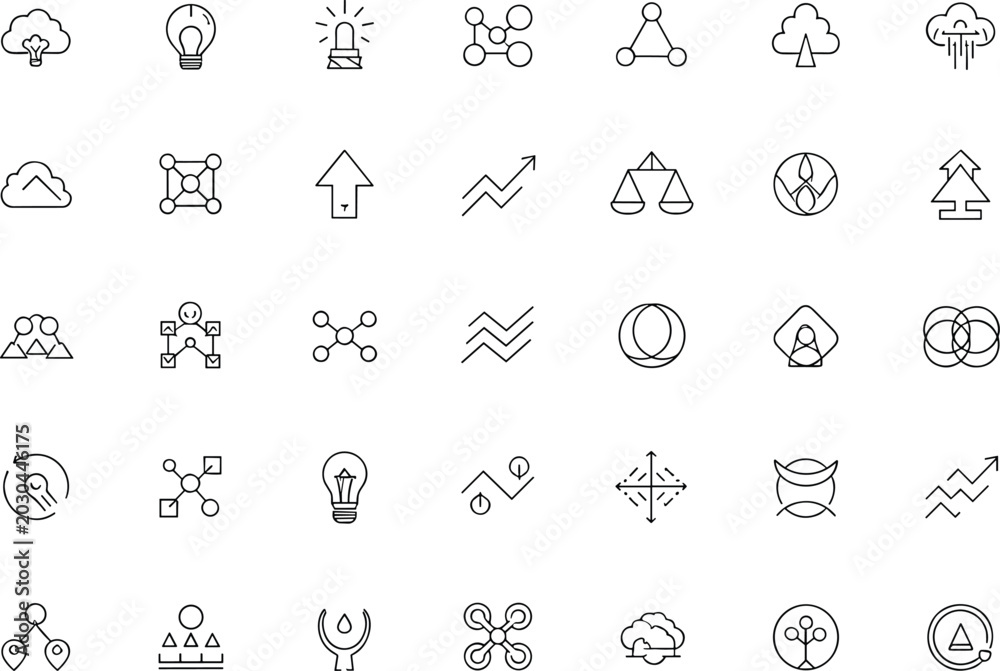Fototapeta premium Abstract Business Technology Innovation Cloud Network And Growth Line Icons Set For Modern Digital Strategy Vector Illustration