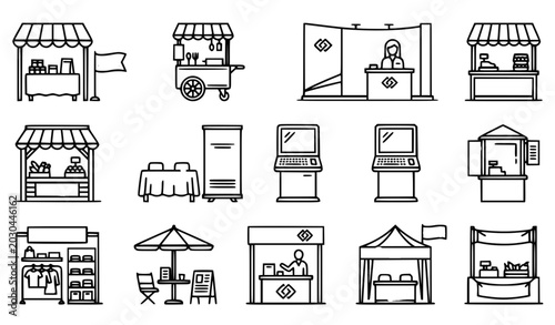 Canvastavla Sales booth symbol black outline icon set vector illustration