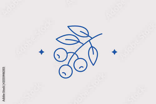 Schilderij op canvas Fresh coffee branch with leaves and ripe berries line icon for organic plantation tracking apps