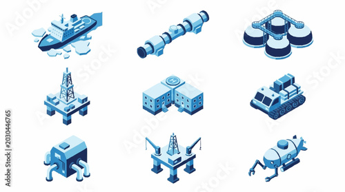 Foto Collection of industrial and technological 3D icons.