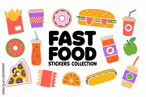 fast food sticker collection colorful and playful illustration
