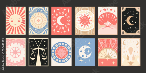 Tablou pe pânză tarot card illustrations a collection of twelve celestial themed designs