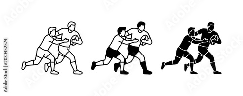 Tableau sur toile Rugby Players Tackling, Action Sports Vector Icons, Dynamic Game Illustration