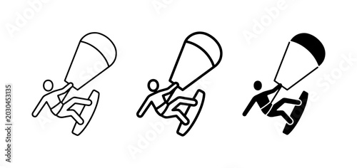 Bild auf Leinwand Kitesurfing Icons, Kiteboarding Sport Vector Graphics, Water Sports Silhouette S
