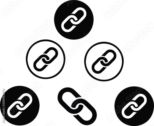 Quadro su tela Clean line art chain link illustration collection featuring connected oval shapes in circular frames representing unity, networking and linkage in structured grid