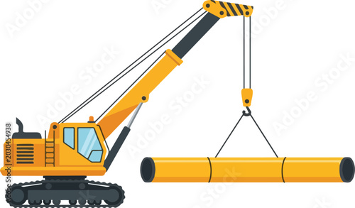 Foto Crawler Crane Lifting Large Steel Pipe for Construction Work