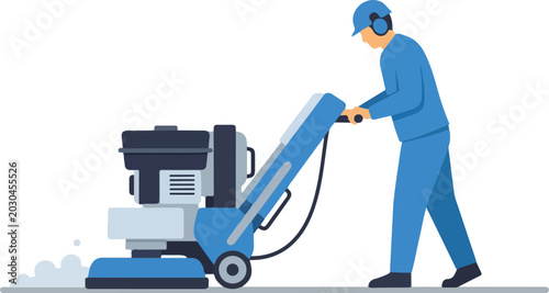 Photos Construction Worker Operating Floor Grinding Machine for Surface Preparation