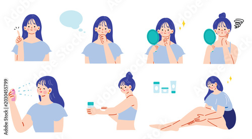 Foto ボディケアをする女性のイラストセット